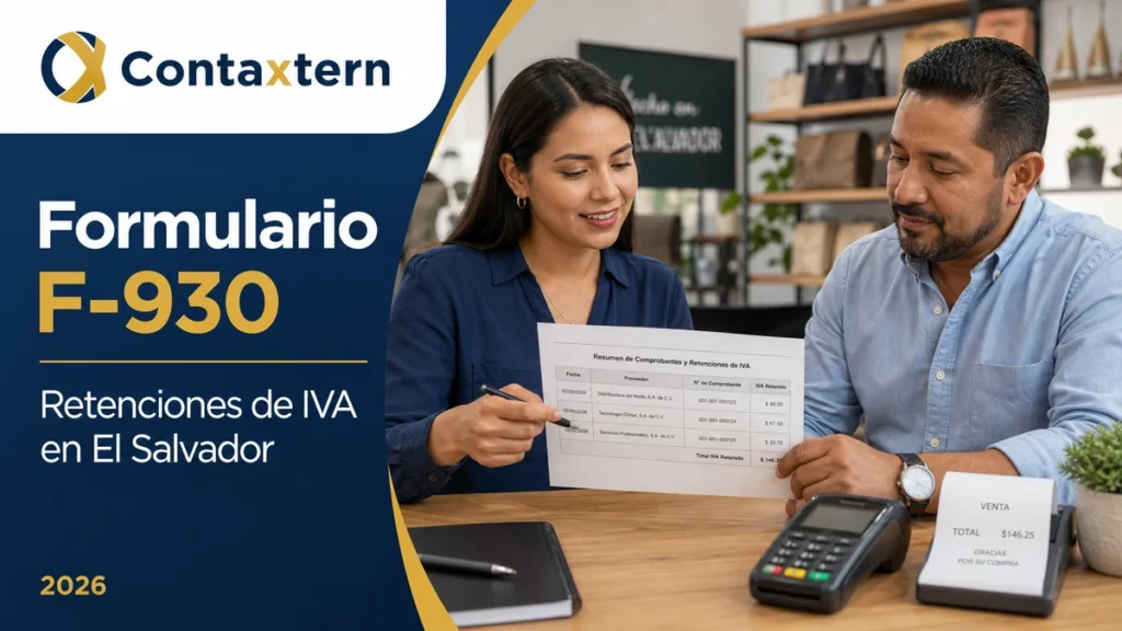 Formulario F-930 en El Salvador: asesores revisan retenciones de IVA con un empresario